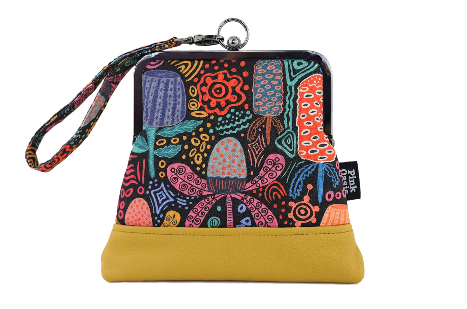 Banksia Garden Mustard Bottom Wristlet | PINK OASIS