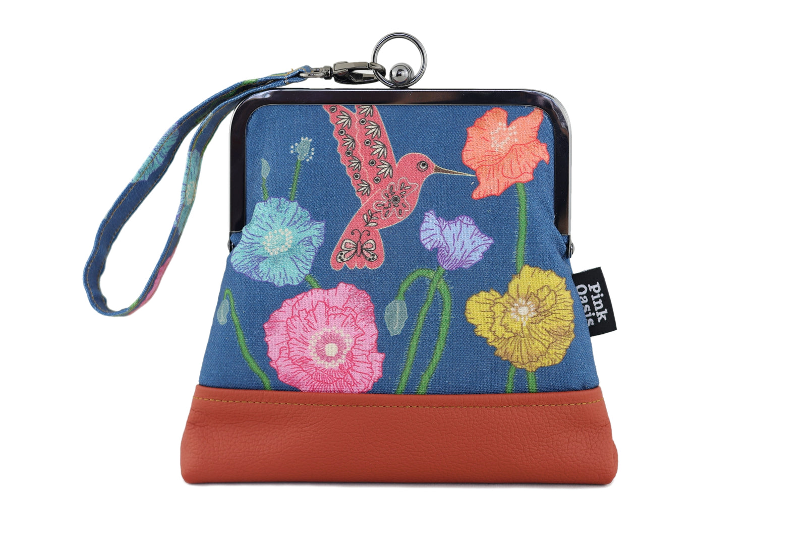 Poppies & Hummingbird (Orange Bottom) Wristlet | PINK OASIS