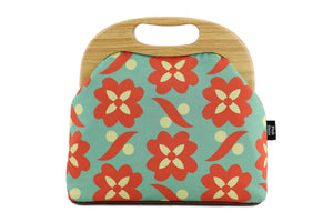 Daisy Teal & Orange Large Wood Frame Bag | PINK OASIS