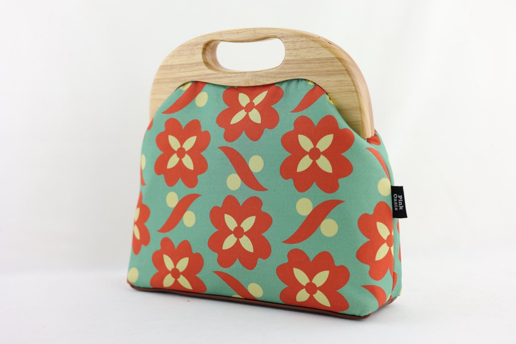 Daisy Teal & Orange Large Wood Frame Bag | PINK OASIS