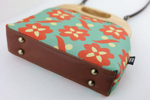 Daisy Teal & Orange Large Wood Frame Bag | PINK OASIS