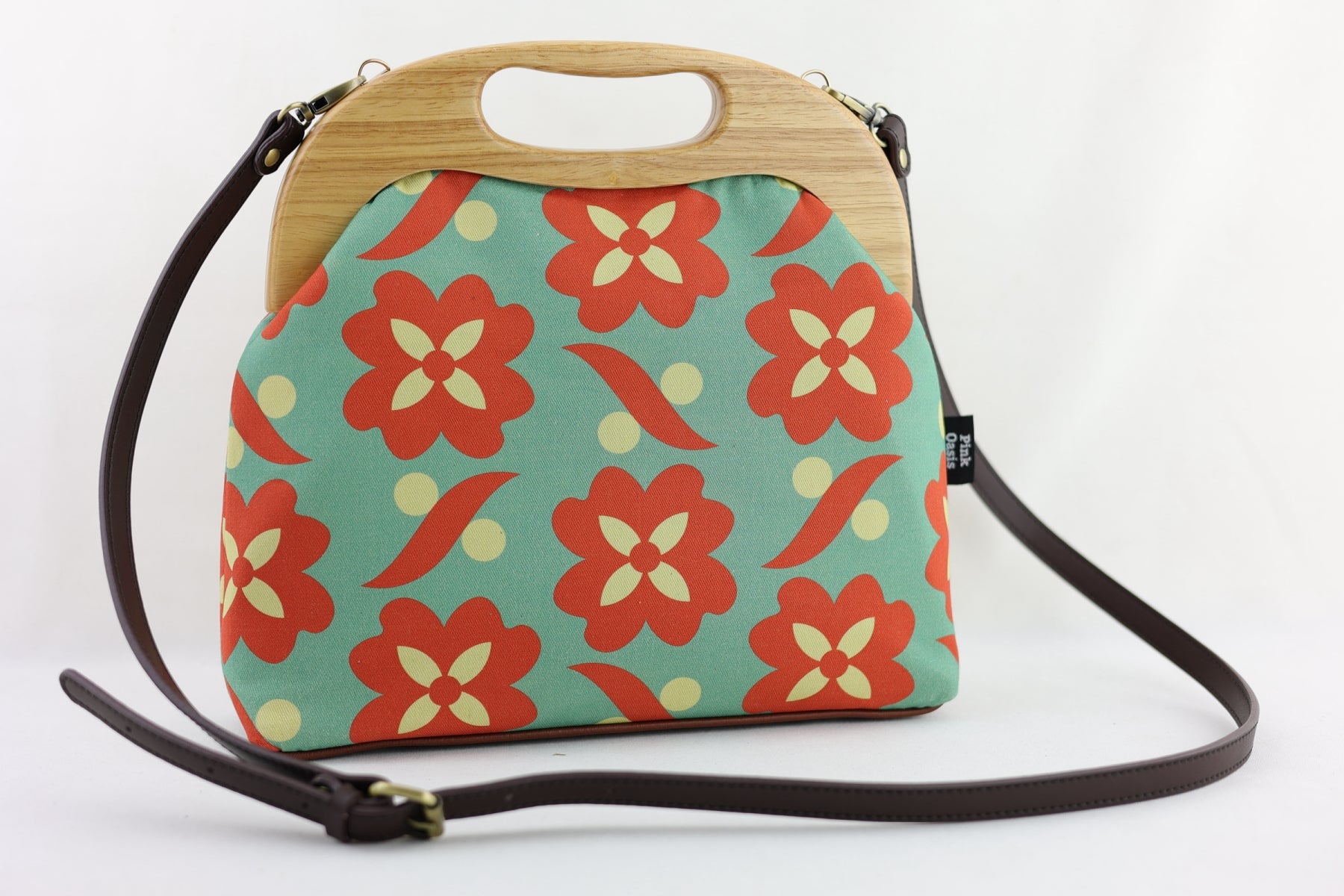 Daisy Teal & Orange Large Wood Frame Bag | PINK OASIS