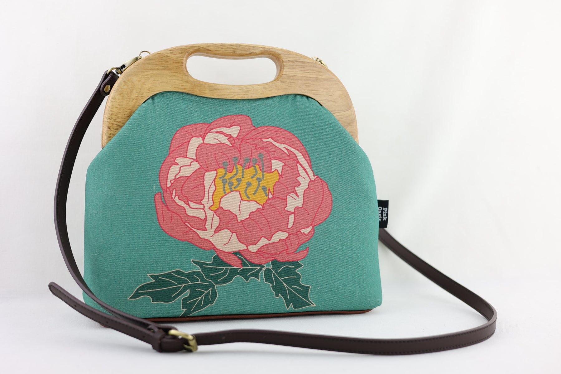 Teal & Coral Pink Peony Floral Clutch Bag | PINK OASIS