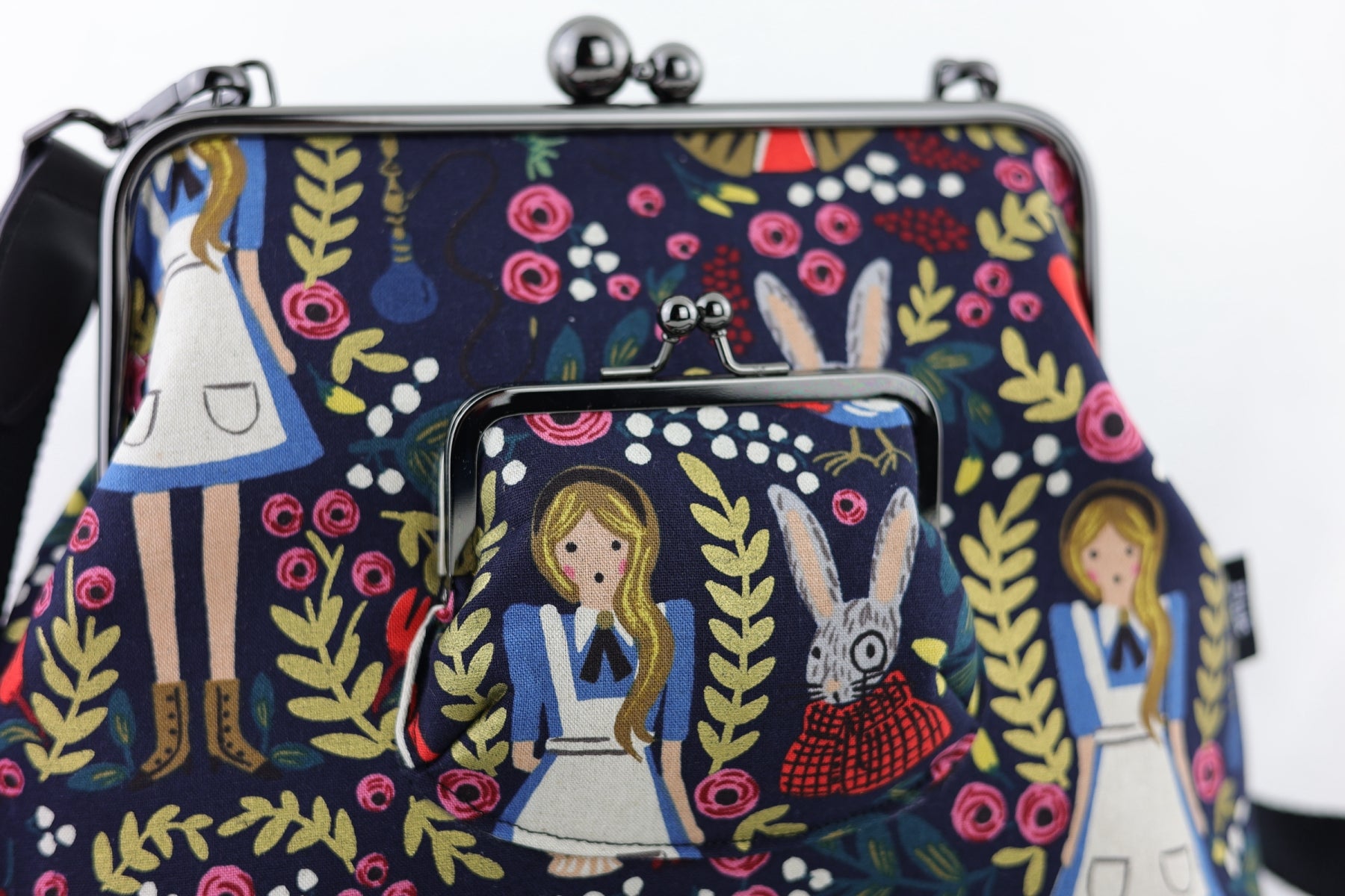 Alice in Wonderland Navy Crossbody Bag Handmade | PINK OASIS