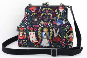 Alice in Wonderland Navy Crossbody Bag Handmade | PINK OASIS