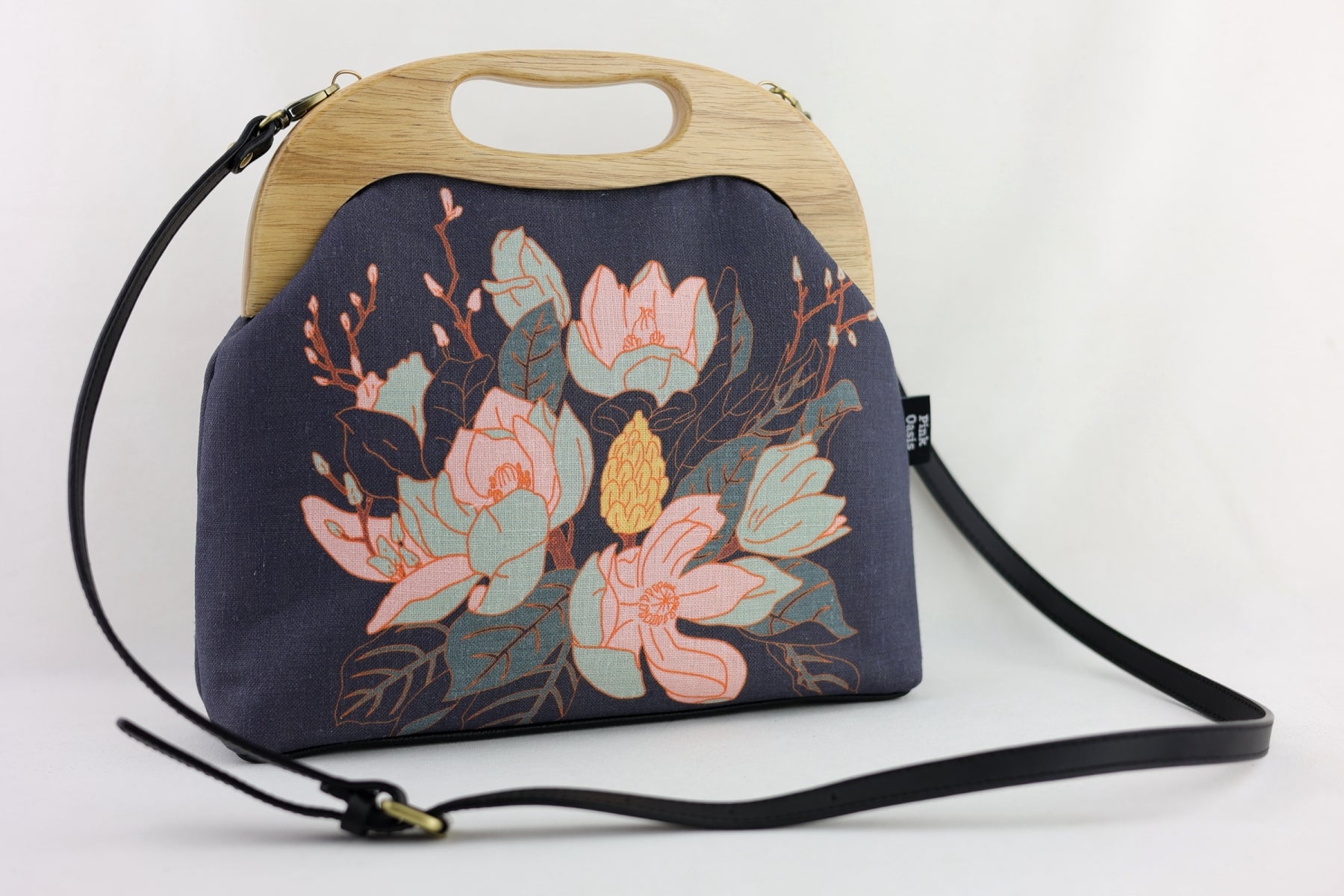 Navy Magnolia Floral Ladies Bag Handmade in Australia | PINK OASIS