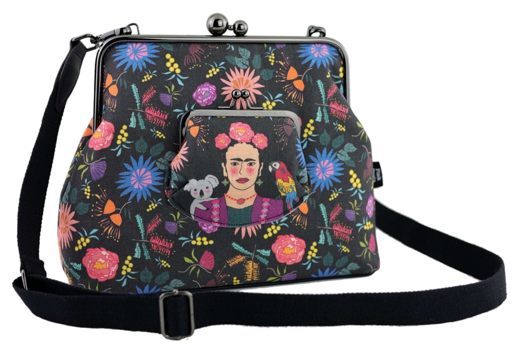 Frida & Aussie Flowers Crossbody Bag with Webbing Strap | PINK OASIS