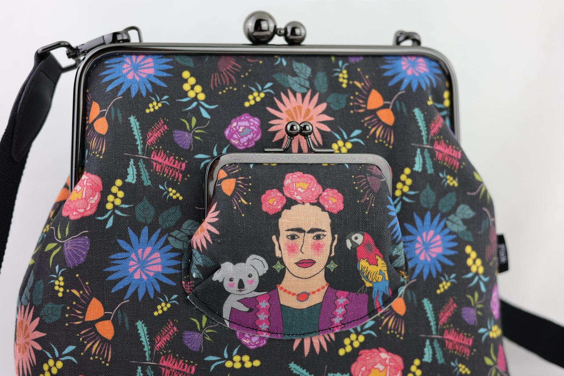 Frida & Aussie Flowers Crossbody Bag with Webbing Strap | PINK OASIS
