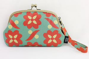 Daisy Teal & Orange Wristlet Wallet (with Double Kisslock Clasps)