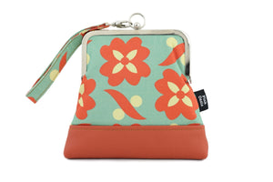 Daisy Teal & Orange Wristlet Bag with Chain Strap | PINK OASIS