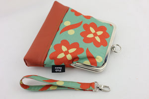 Daisy Teal & Orange Wristlet Bag with Chain Strap | PINK OASIS