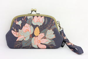 Magnolia Navy Wristlet Wallet (with Double Kisslock Clasps)