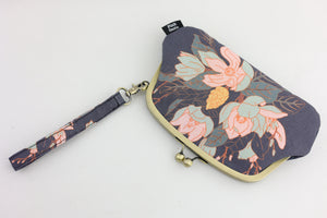 Magnolia Navy Wristlet Wallet (with Double Kisslock Clasps)