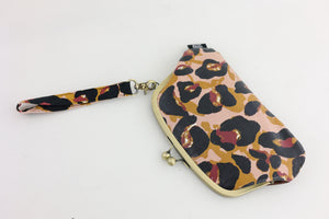 Leopard Wristlet Wallet (with Double Kisslock Clasps)