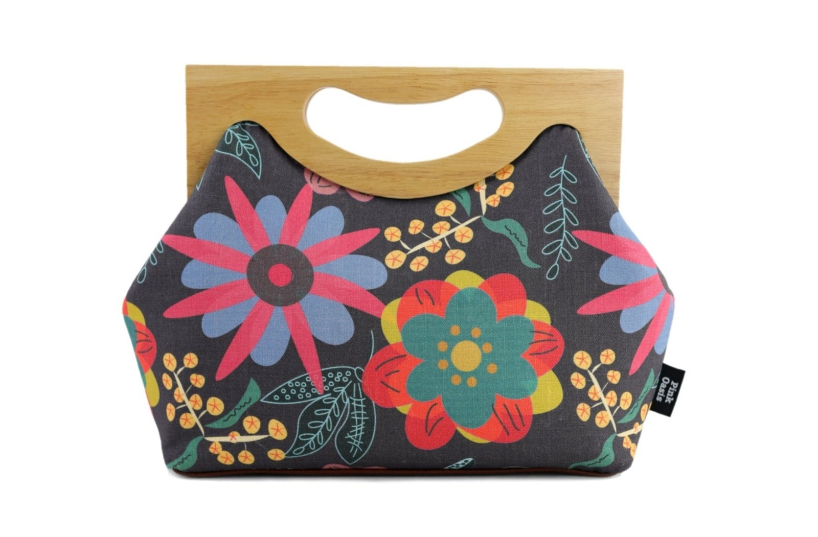 Backyard Garden Floral Medium Size Wood Frame Bag | PINK OASIS