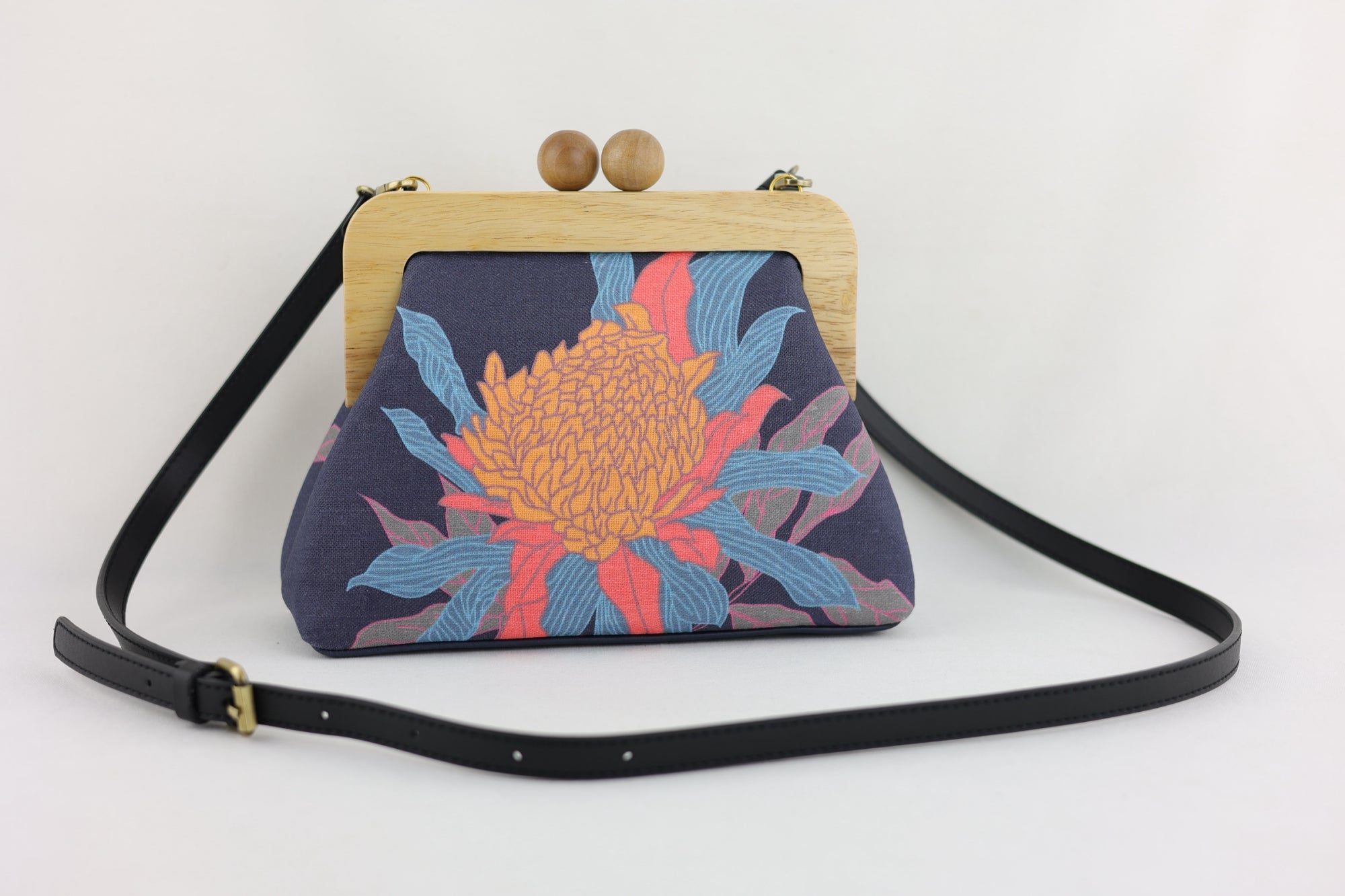 Torch Ginger Flower Navy Clutch | PINK OASIS