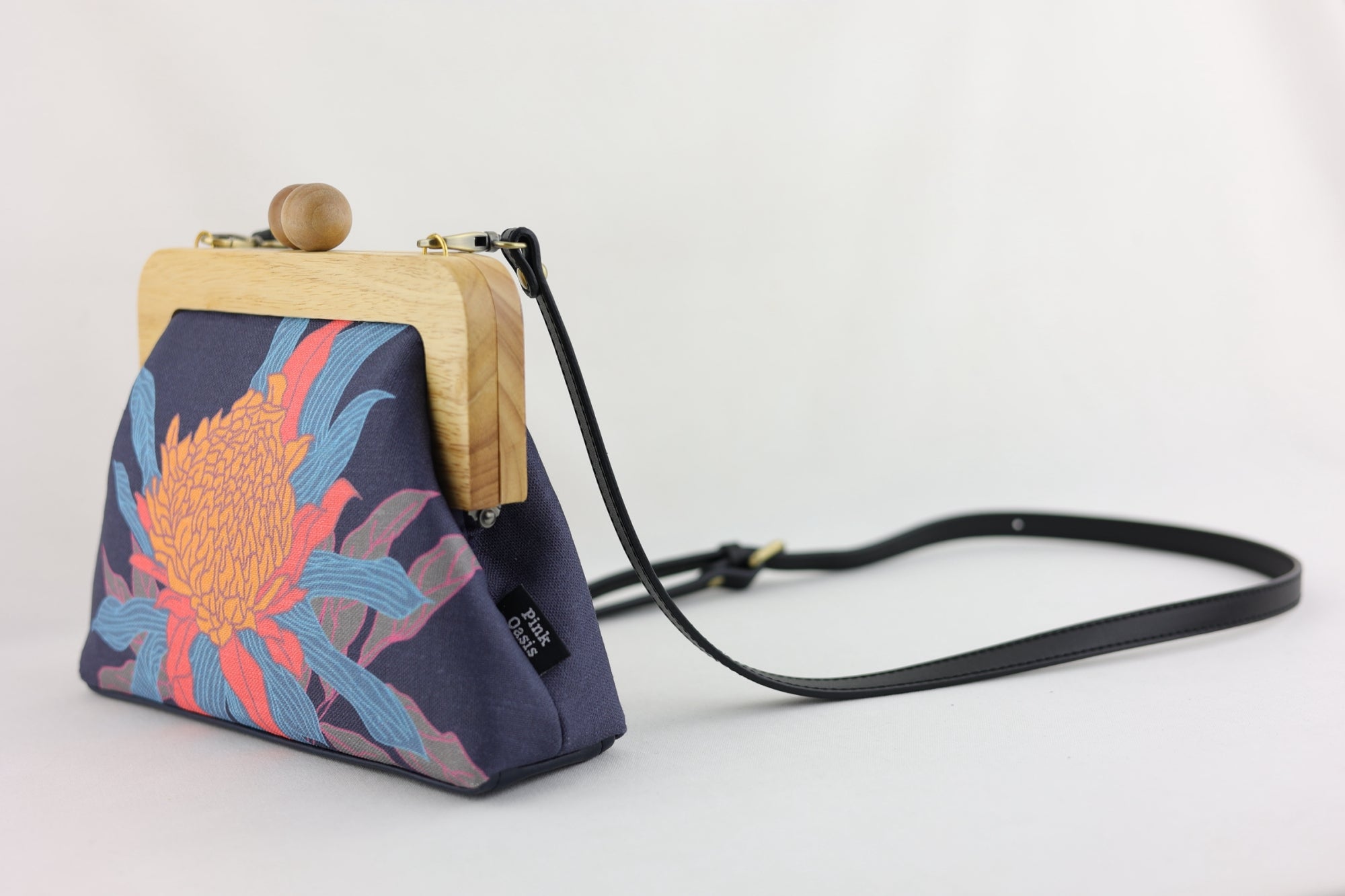 Torch Ginger Flower Navy Clutch | PINK OASIS