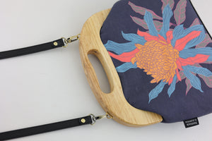 Torch Ginger Flower Navy Large Wood Frame Bag | PINK OASIS