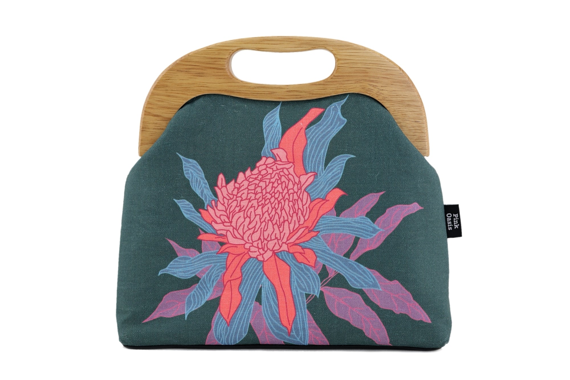 Torch Ginger Flower Emerald Large Wood Frame Bag | PINK OASIS
