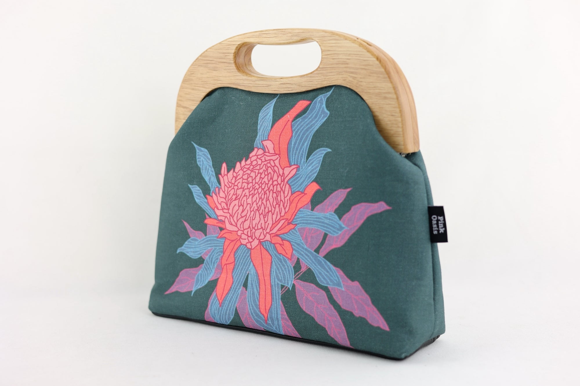 Torch Ginger Flower Emerald Large Wood Frame Bag | PINK OASIS