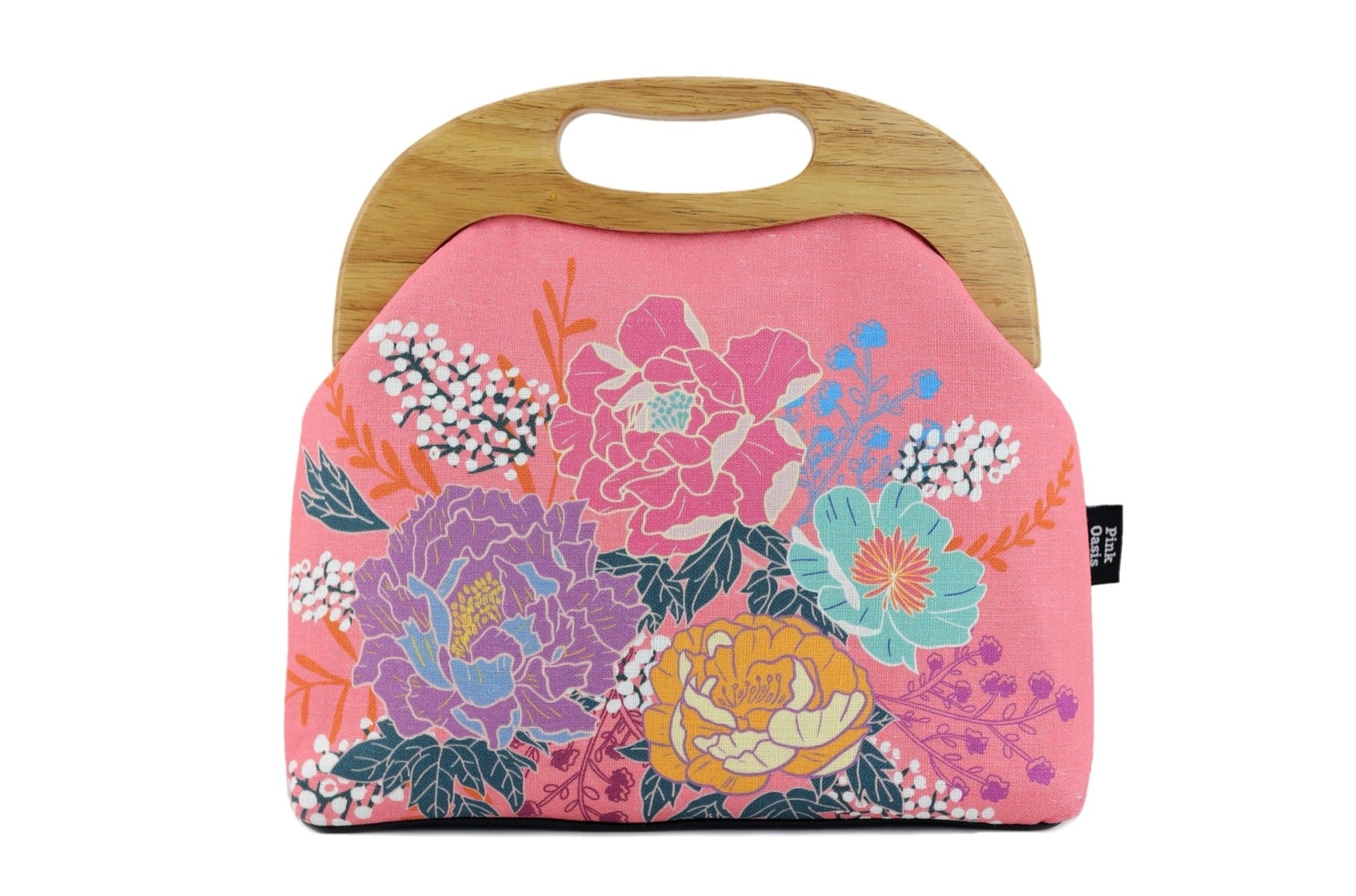 Peonies Garden Pink Large Wood Frame Bag | PINK OASIS