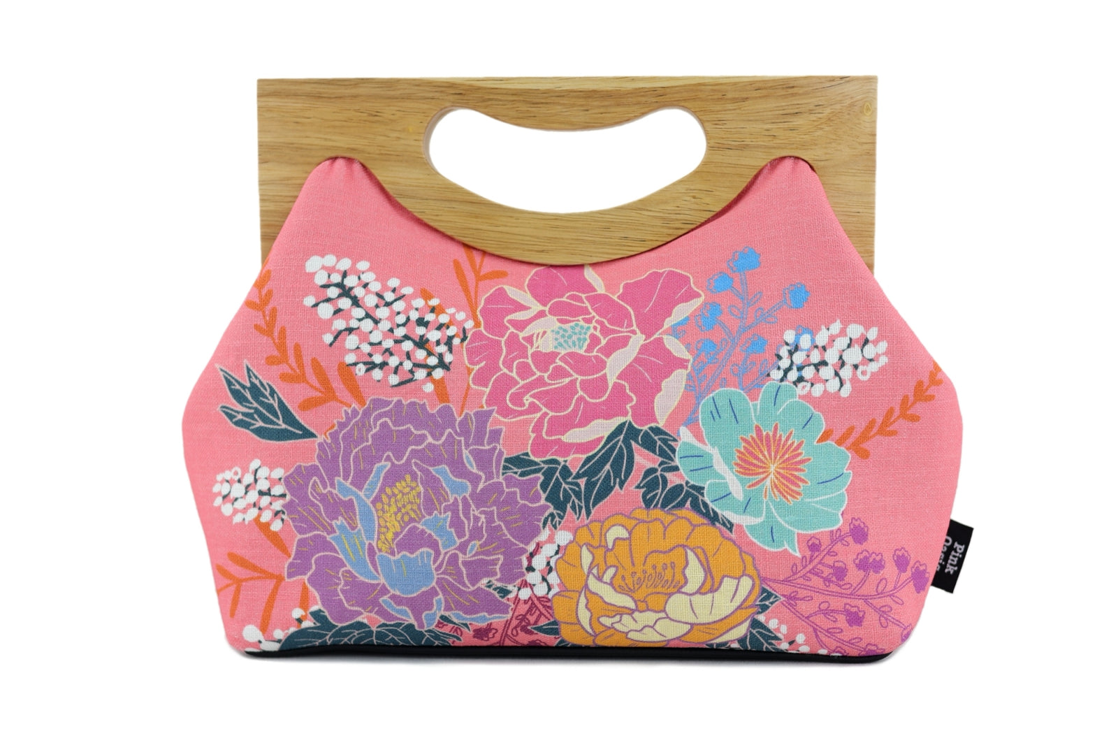 Peonies Garden Pink Medium Size Wood Frame Bag | PINK OASIS
