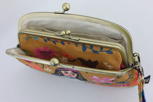 Alice in Wonderland Mustard Wristlet Wallet (with Double Kisslock Clasps)