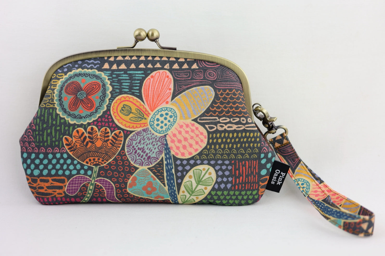 Doodle Flora Wristlet Wallet - A (with Double Kisslock Clasps)