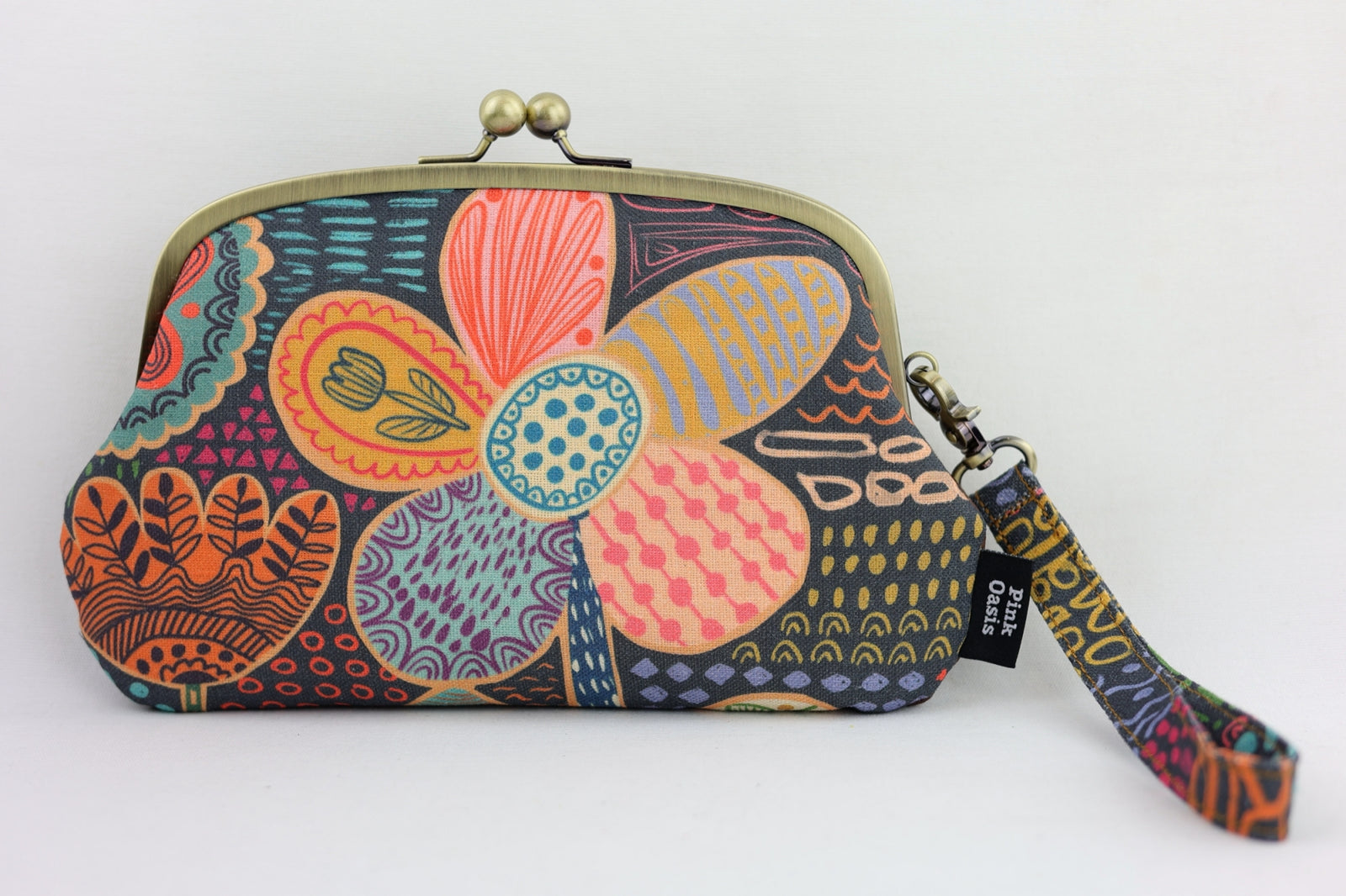 Doodle Flora Wristlet Wallet - B (with Double Kisslock Clasps)
