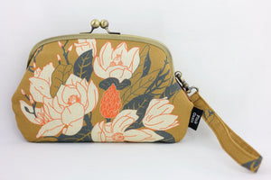 Magnolia Mustard Wristlet Wallet (with Double Kisslock Clasps)