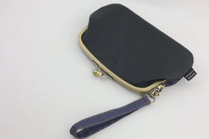 Torch Ginger Flower Navy Wristlet Wallet (with Double Kisslock Clasps)
