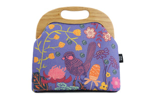 Blue Wren, Waratah & Banksia Large Wood Frame Bag | PINK OASIS