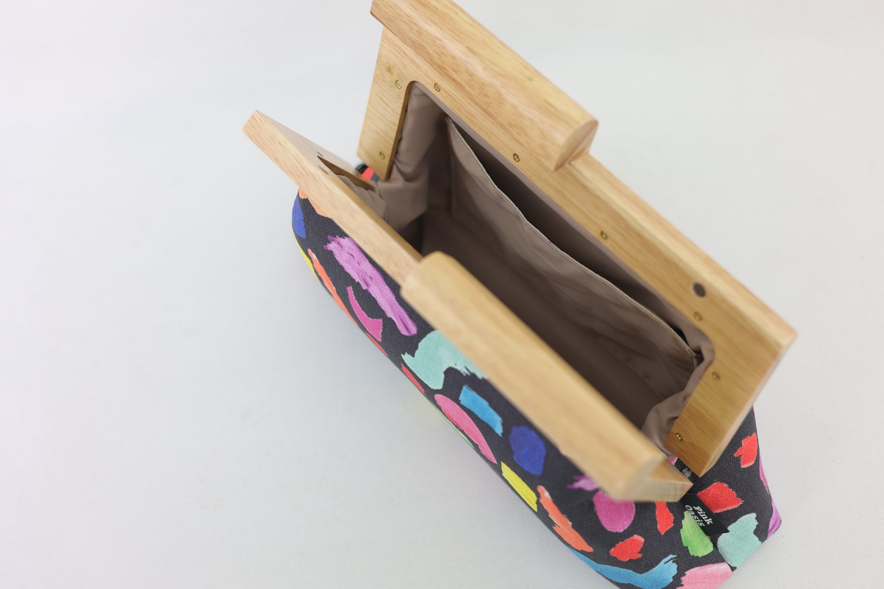 Colourful Brushes Wood Frame Bag | PINK OASIS
