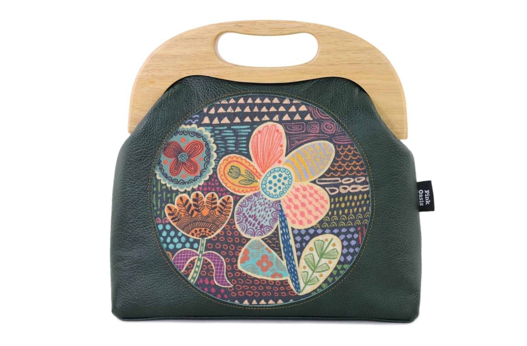 Doodle Flora Emerald Leather Bag | PINK OASIS