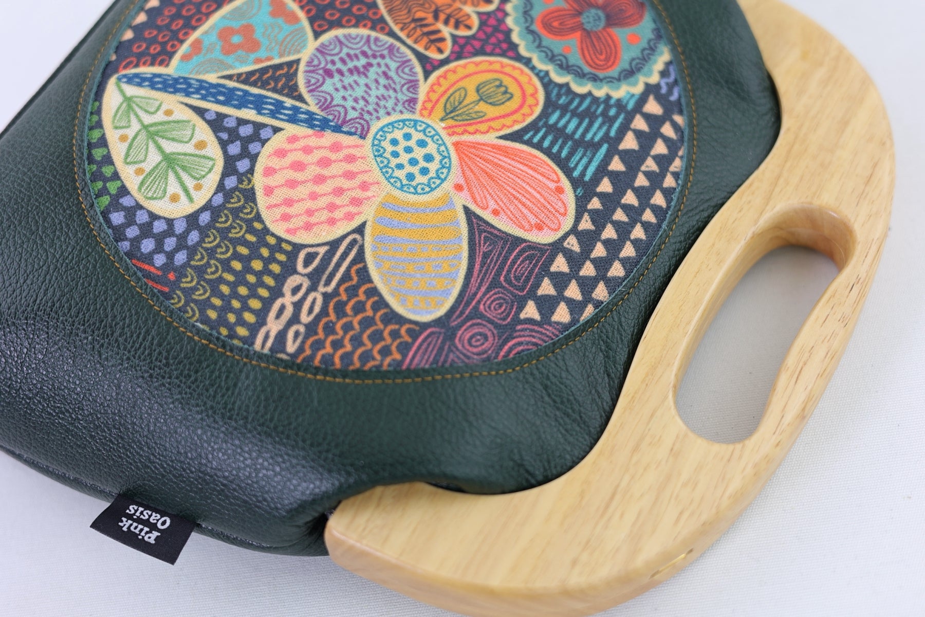 Doodle Flora Emerald Leather Bag | PINK OASIS