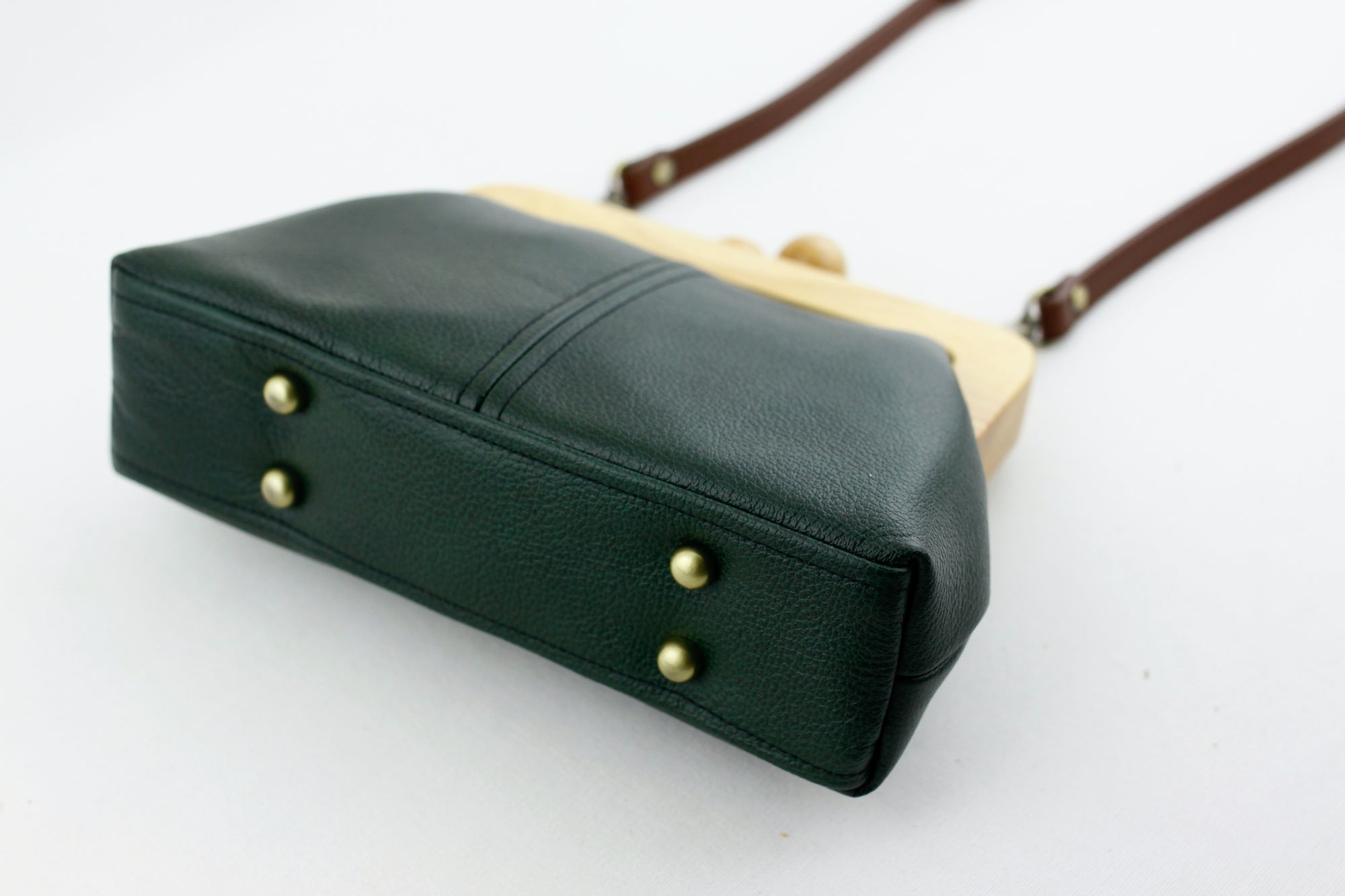 Emerald Green Genuine Leather Clutch Bag with Strap | PINKOASIS