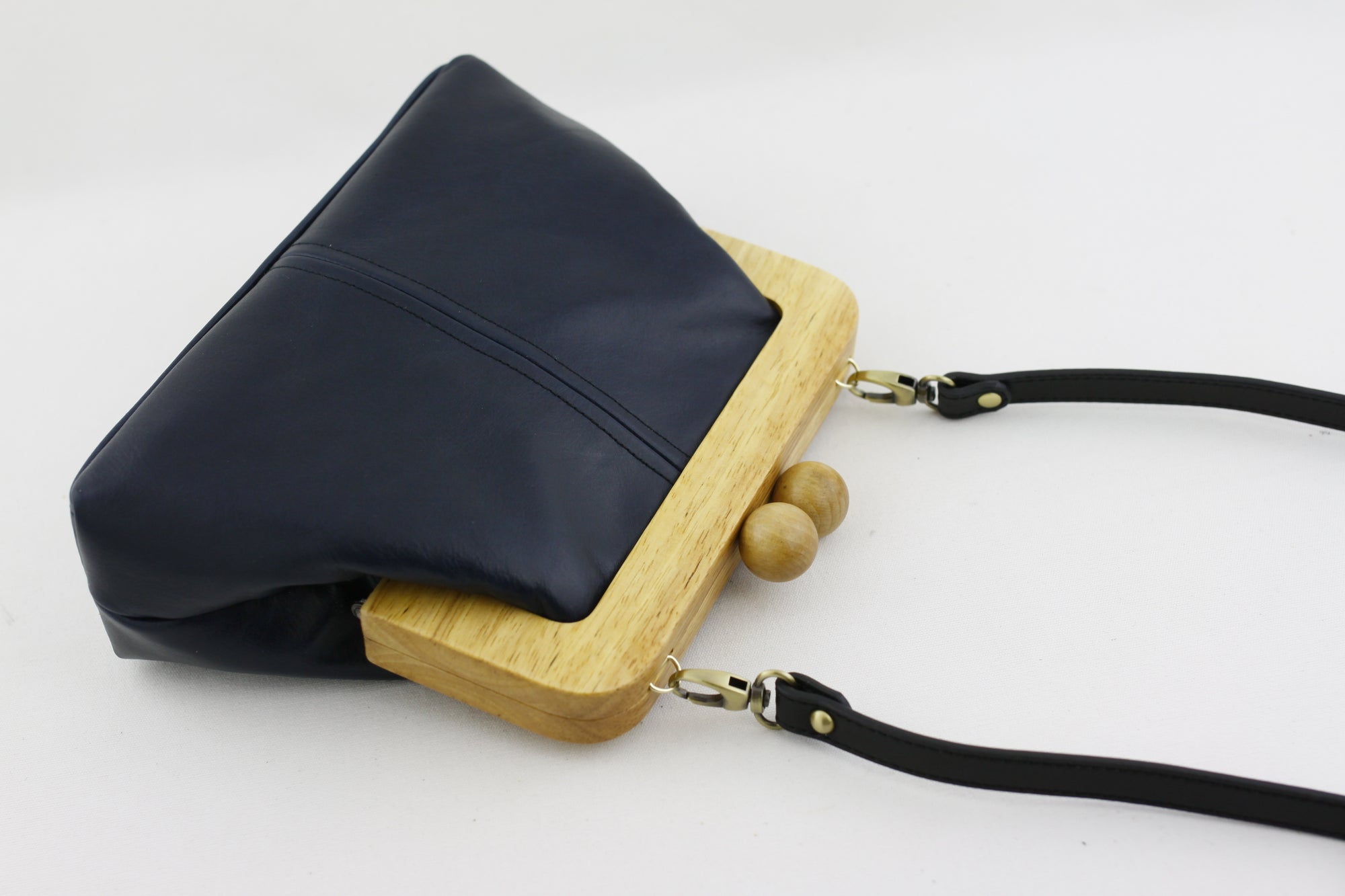 Midnight Blue Genuine Leather Clutch Bag with Strap | PINKOASIS
