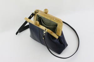 Midnight Blue Genuine Leather Clutch Bag with Strap | PINKOASIS