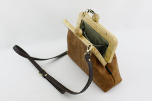 Distressed Tan Genuine Leather Clutch Bag with Strap | PINKOASIS