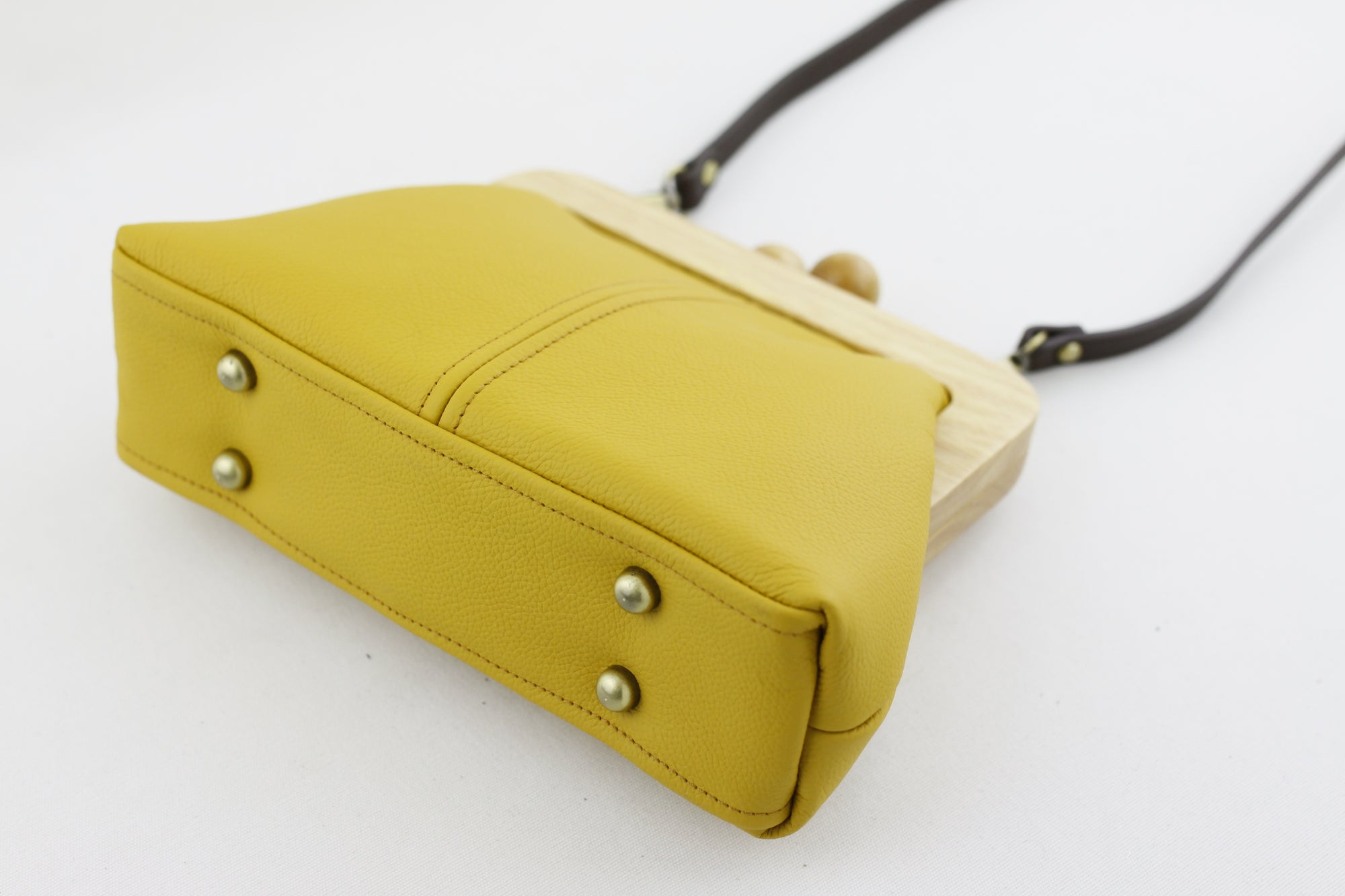 Mustard Genuine Leather Clutch Bag with Leather Strap | PINKOASIS