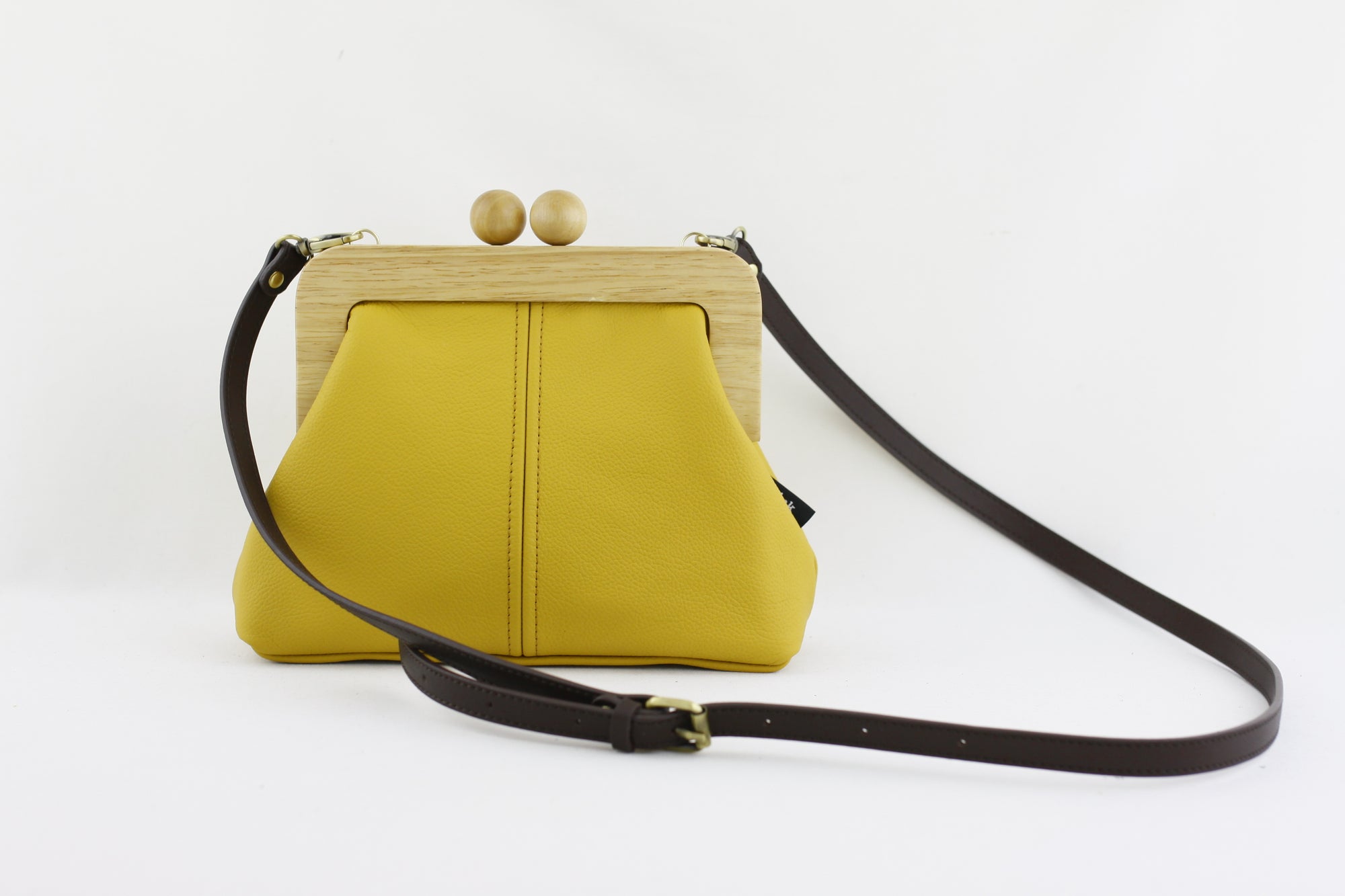 Mustard Genuine Leather Clutch Bag with Leather Strap | PINKOASIS