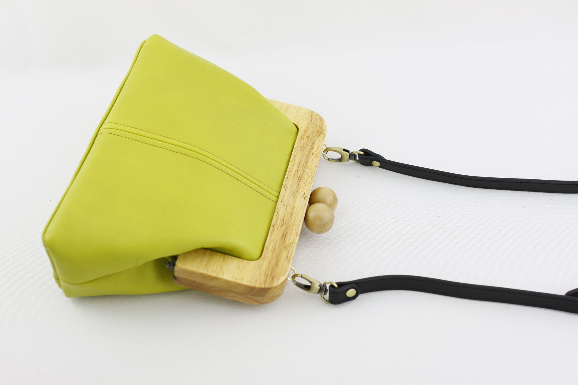 Women's Green Genuine Leather Clutch Bag with Strap | PINKOASIS