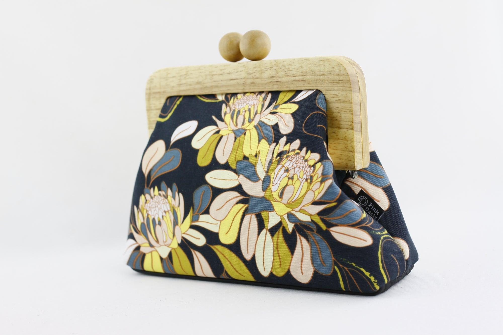 Ginger Utopia Navy Wooden Frame Bag with Leather Strap | PINKOASIS
