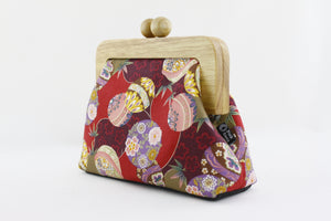 Oriental Flowers Red Small Wooden Frame Clutch Bag | PINKOASIS