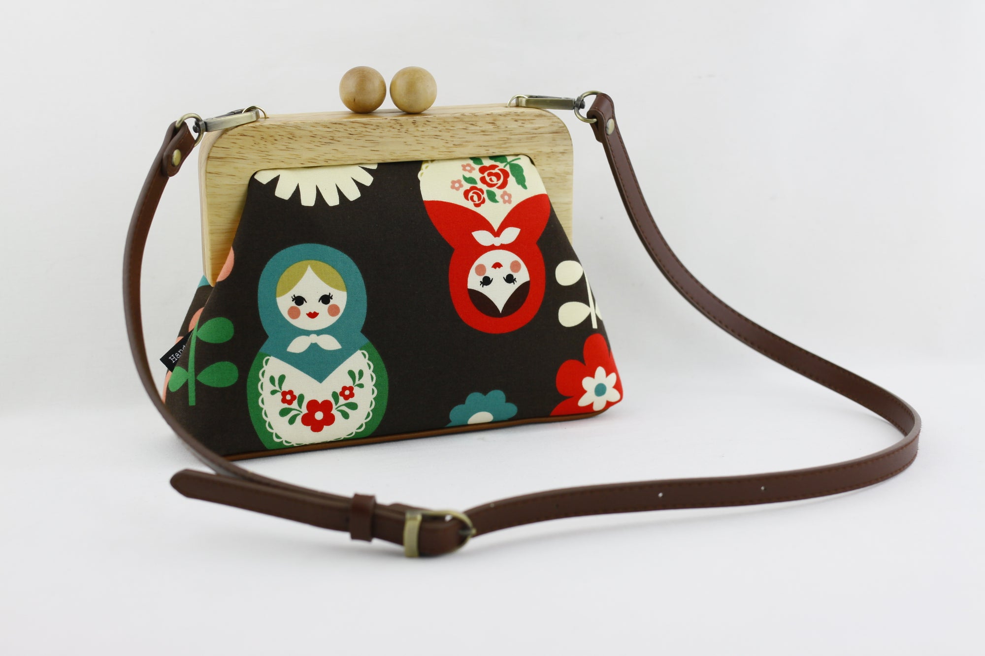 Matryoshka Doll Wooden Frame Bag with Leather Strap | PINKOASIS