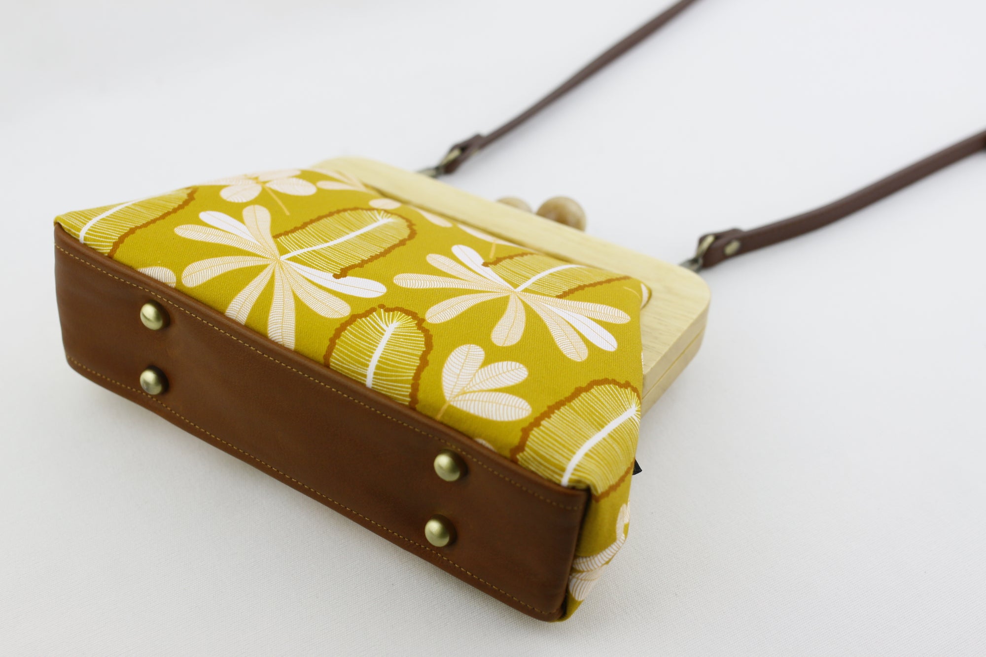 Mustard Banksia Small Wood Frame Clutch | PINKOASIS