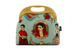 Boho Frida Kahlo Mint Blue Wood Frame Bag for Lady | PINKOASIS