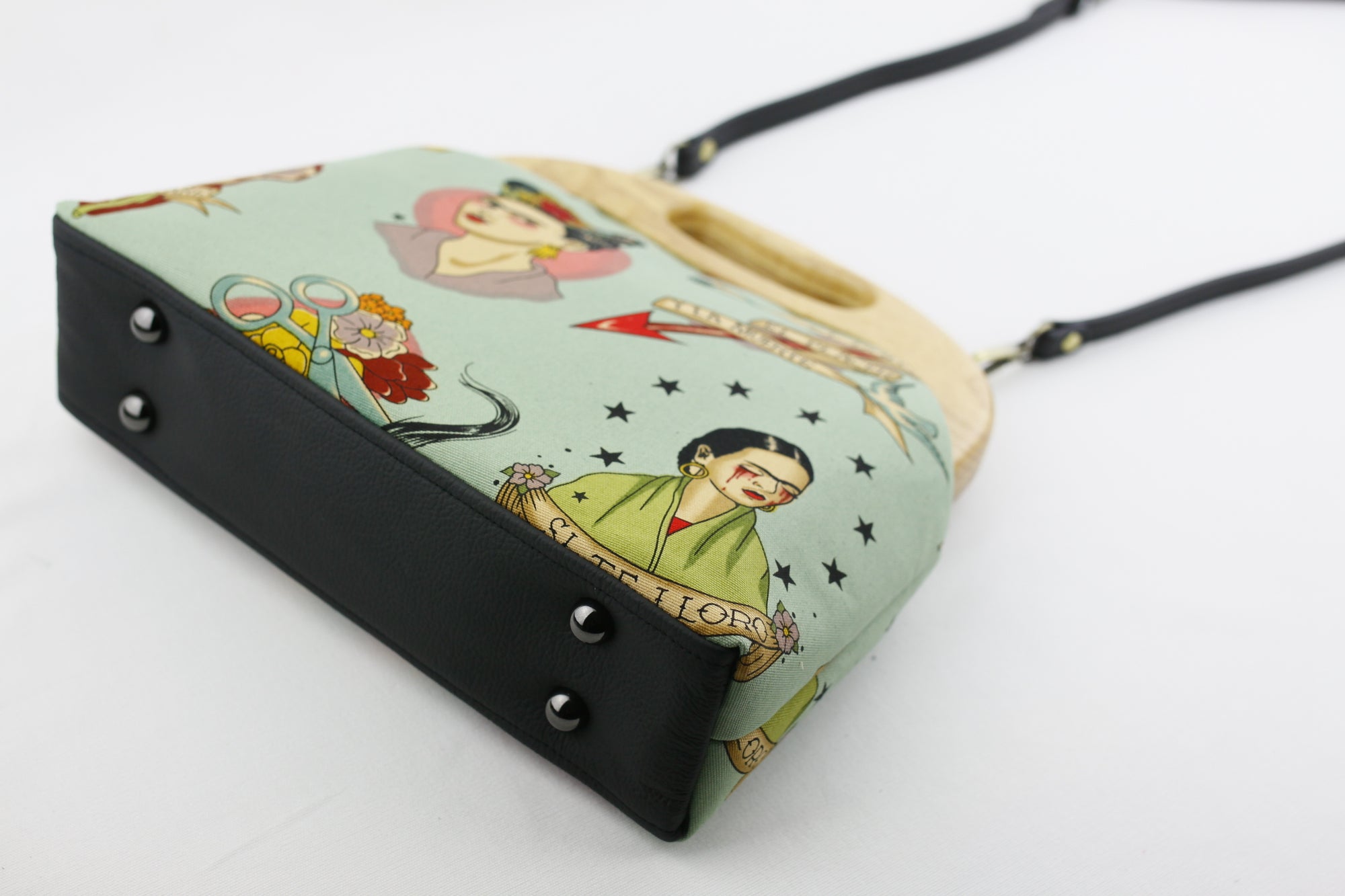Boho Frida Kahlo Mint Blue Wood Frame Bag for Lady | PINKOASIS