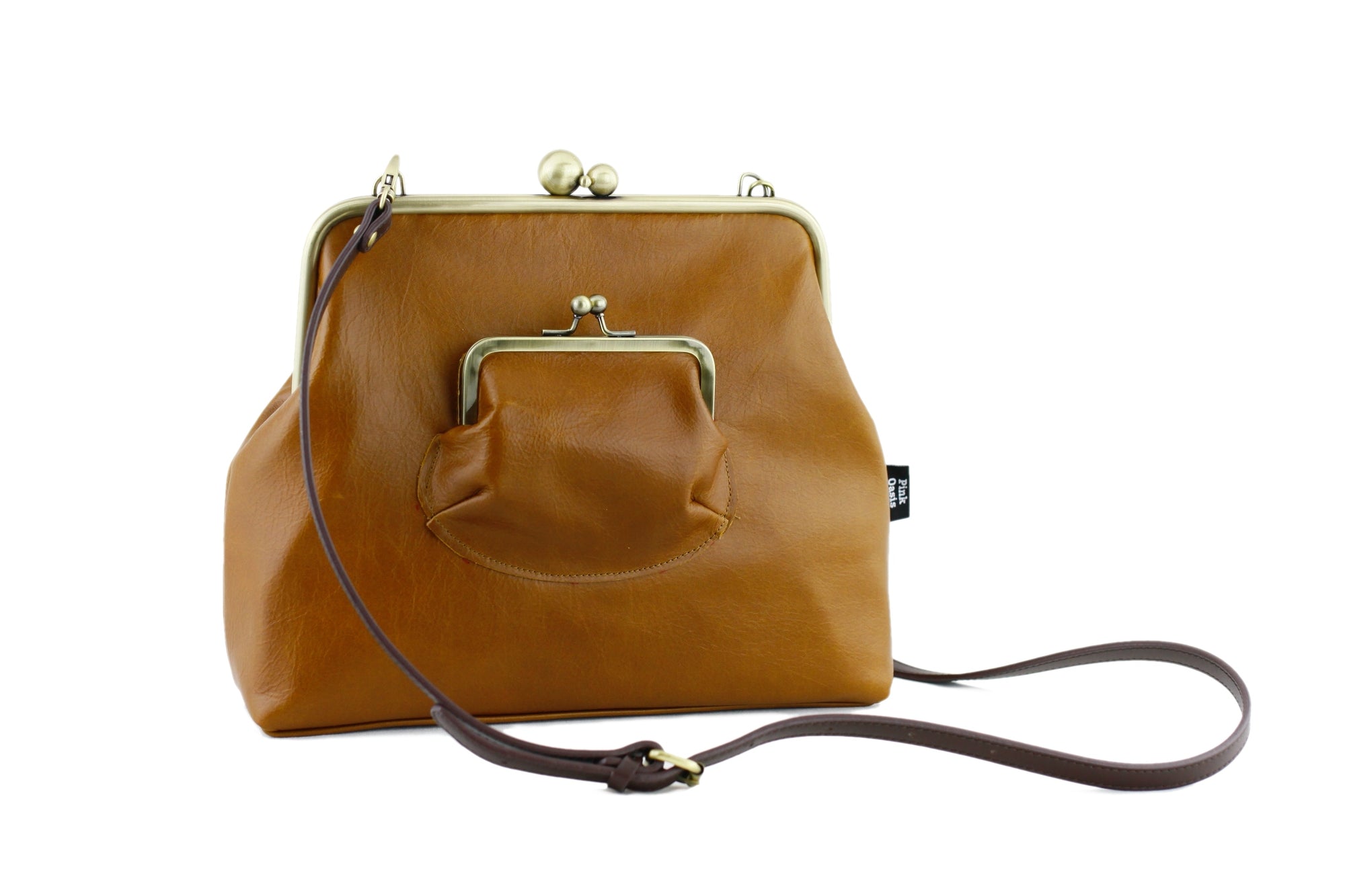 Distressed Tan Leather Crossbody Bag | PINK OASIS