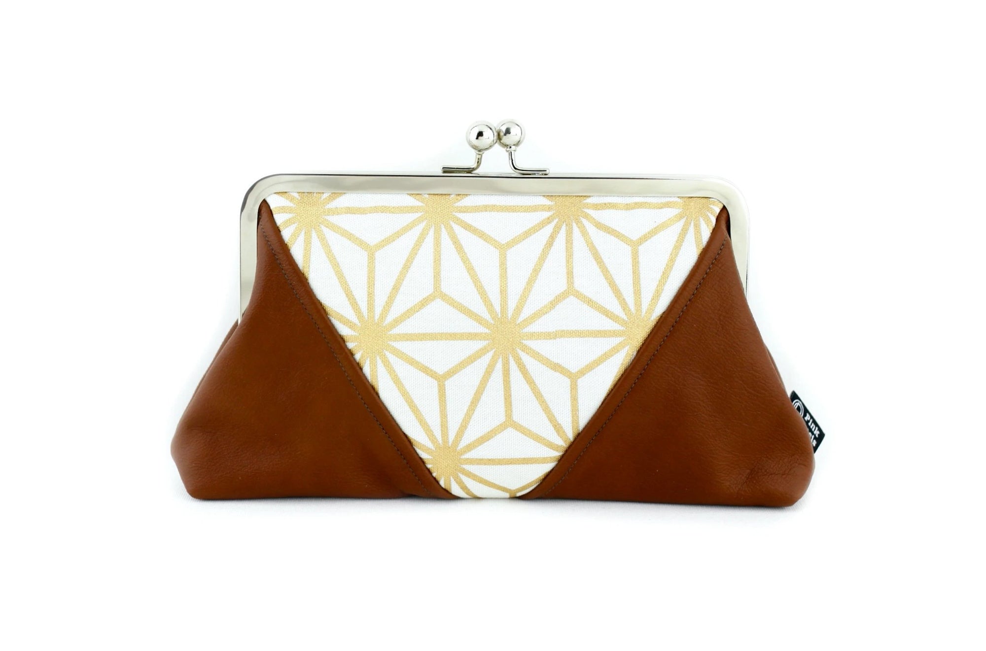 Gold Sashiko Pattern Kisslock Clutch  | PINKOASIS